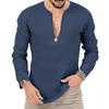 Men's T Shirts 2024 Spring Summer Cotton Linen Long Sleeve Deep V-neck Solid T-shirts Male Casual Breathable Comfort Tops Tees