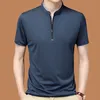 Verão streetwear moda masculina sólida camisetas com zíper gola de manga curta coreano roupas masculinas soltas casuais secagem rápida topos 240130