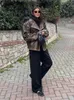 RR2478 Streetwear-Bike-Lederjacken mit abgenutztem Effekt für Damen, übergroße Boyfriend-PU-Jacke, lockerer Reißverschluss, brauner Mantel 240122