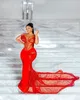 2024 Aso Ebi Illusion Red Sirène Prom Vobe Péled Lace Lace Evenant Formal Fête Deuxième réception Robes de fiançailles d'anniversaire Robe de Soiree ZJ114