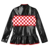 Giacche Bambini Ragazze Racer Race Car Driver Costume Cosplay Halloween Party Fancy Dress Up Manica lunga Stampa a scacchiera Increspato Top Cappotto