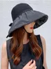 Berets verão preto cola arco cor sólida pescador chapéu masculino e feminino sunhat oco palha proteção uv grande borda rosto protetor solar