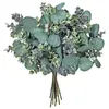 Fleurs décoratives, 12 pièces, feuilles d'eucalyptus mélangées, pics, tiges de Dollar en argent, graines artificielles, Branches de fausse verdure