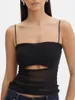 Tanques femininos Mulheres Sexy Cut Out Mesh Tank Top Top sem mangas de estampa floral Spaghetti Strap Cami Backless Slim Colet Tops