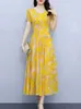 Robes de soirée Robe longue d'été Vintage Beach Élégant Floral Jaune Tuniques Bal Midi Femmes Mousseline de Soie 2024 Vêtements pour la mode coréenne