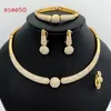 Dubai Gold Plated Jewelry Set Vintage Round Charm Rhinestone Necklace Bracelet Earring Ring For Wedding Bride Women Sets 240202