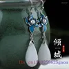 Dangle Earrings White Jade Water Drop Fashion Charms Talismans Women Natural Chinese Accessories 925 Silverared Jewelry Amulet