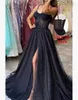 Sukienki imprezowe czarny błyszczący cekinowy wieczór z tiulowego tiulowego z rozciętymi koronkowymi sukienkami na bal maturalne na imprezy specjalne