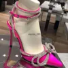 Klädskor mach för kvinnors designers satin bow pumpar kristall utsmyckad strass kväll kvinnor sko stiletto häl sandaler