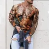 Bodybuilder-Muskel-Simulation, 3D-gedruckt, für Herren, Sport, harter Kerl, stark, modisch, Rundhalsausschnitt, Hip-Hop, lässig, langärmelig, T-Shirt, Top 240201