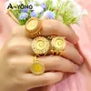 Turkish Coin Gold Rings 18k Gold Plated Zircon Dubai African Saudi Arabia Women Wedding Party Accessories 240202