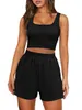 Women's Tracksuits Women Summer Shorts Outfit Sleeveless Ribbed Crop Tank And Drawstring Tracksuit Workout Set 2 Piece Lounge
