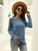 Remelon Solid Fashion Casual Gebreide Rib Oneck Pullover Lange Mouw Dames T-shirt 2023 Herfst Elegante Veelzijdige Losse Vrouwen Tops 240130