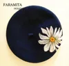 Faramita vacances blanc marguerite fleurs femmes laine feutre bérets français fait à la main béret filles enfants enfant hiver peintre chapeau chapeaux casquette 240130