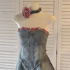 Casual Dresses Sexy Strapless Backless Irregular Patchwork Dress Blue Denim Female Short For Women Clothes Summer Beach Wear Jean