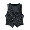 Kvinnors västar Fashion Sequin Vest för kvinnor Casual V-ringad ärmlös Velvet Short Waistcoat Kvinnlig Solid Slim Fit Streetwear Hidden Button