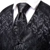 HiTie Black Men Silk Vest Paisley Jacquard Necktie Hankerchief Cufflinks Sets Male Sleeveless VNeck Waistcoat Business Formal 240125