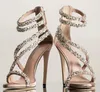 Sandalias de lujo con diamantes de imitación para mujer, zapatos de tacón alto con cristales y cremallera trasera, Sandalias sexys con punta estrecha para mujer