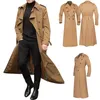 Men's Long Trench Coat Solid Color Long Sleeve Leisure Lapel Button Cardigan Coat Business Cloak Coat S-2XL 240122