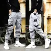 Homens calças de carga fitas cor bloco preto bolso homem harem corredores harajuku masculino sweatpants hip hop calças plus size 5xl 240124