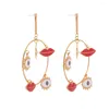 Boucles d'oreilles créoles pour femmes, bijoux à la mode, grand cercle exagéré, lèvres maléfiques, grands yeux, bohème, boucle pendante, 2024