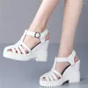 Sandali Scarpe Casual Donna Zeppe in vera pelle Tacco alto Gladiatore Cinturino alla caviglia femminile Décolleté estivi con punta tonda