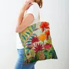 ショッピングバッグ水彩花の女性カジュアル双方漫画花柄の買い物屋バッグ再利用可能な折りたたみ式キャンバスレディートートハンドバッグ