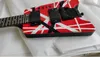 I Stock Eddie Edward Vanhalen 5150 Red White Black Band Huvudlös elektrisk gitarr Myoelektrisk pickup Trill Bridge Black Hardware