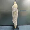 KUCLUT Femmes Robe De Grande Taille D'été Simple À Pois Imprimé Manches Courtes Bouffantes Une Épaule Plissée Fente Oversize Robes De Soirée 240129
