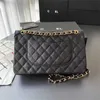 Havyar Klasik 10A Altın Tasarımcı 25cm Torba Kadın Zincir Cüzdan Flep Siyah Omuz Çantası Lüks Satchel 1112