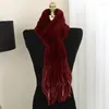 Schals Echt Rex Pelz Schal Für Frauen Winter Hand Gestrickte Echte Verdickte Quaste Hals Wärmer Natürliche Tücher