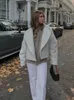 Giacca corta da donna in lana bianca con scollo a V manica lunga cappotto cardigan addensato 2023 Autunno Inverno Moda femminile Streetwear 240122