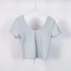 قمصان نشطة نساء محاذاة لليوغا محصول أعلى كم قصيرة من قميص العنق تجريبي للياقة البدنية عاجزة من النوع الثقيل للبلوزات الرياضية لصالح