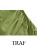 Sukienki swobodne Traf 2024 Kobiety seksowna pochwa zielona O-Neck bez pleców bez rękawów