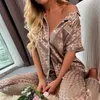 Women's Two Piece Pants Womens Striped Printed Silk Satin Pajamas Summer Nightwear Trouser Suits Satin Set Woman 2 Pieces Short Sleeve Sleep Tops Night YQ240214