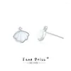 Pendientes de tuerca de concha de nácar blanca, Plata de Ley 925, estilo Ins de moda, joyería de temperamento informal Simple, regalo para mujer