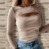 Suéter feminino manga comprida, versátil, justo, elástico, básico, tops, camiseta, roupa feminina