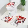 Shower Curtains Santa Christmas Print Toilet Bathroom Mat And Curtain Four-Piece Set Kitchen Rugs Mats Floor Carpet Doormats30 Drop D Dhn2T