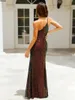 Casual Dresses Women Sleeveless One Shoulder Sequin Dress Sparkly Glitter Bodycon Slit Maxi Elegant Long Cocktail Party Evening