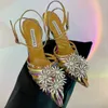 Aquazzura shoes Flower crystal-embellished Satin Slingback Sandals ankle strap pumps 11cm Stiletto heels women designer luxury Sandal Evening Party wedding shoes