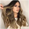 Syntetiska peruker 22 Natural Soft Long Wavy Ombre Blond Wig Hair Fiber High Temperatur Värmebeständig för Party Cosplay Drop Delivery P DHZ0P