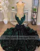 Party Dresses Sparkly Dark Green Mermaid Prom 2024 For Black Girls Golden Lace Appliques Pärlor Tassels Velvet Sequins klänning