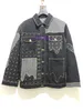 23SS Paris Itlay Men's Purple Jeans Casual Street Fashion Pocket Warm Men's and Women's Par Outer Coat Nigo Spliced ​​Old Flower Denim Jacket 962