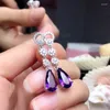 Kolczyki Dangle Caoshi Urocze wisiorek dla kobiet Purple Crystal Biżuteria Ceremonia rocznica