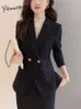 Yitimuceng Fashion Formell kjol passar Womens Office Lady Stäng av krage dubbelbröst Blazer Chic Mini Tvådeluppsättningar 240202