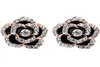 Woman Earrings Clips Jewelry For Bridal Wedding New Fashion Black Flower Design with Austria Crystal Ladies Bijoux Accessories2510903