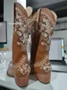 Bonjomarisa Ladies Platform Chunky Cowboy Brodery Slip On Western Boots Women Sying Floral Casual Leisure Ridding Boots 240130