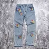 Дизайнерские мужские джинсы Джинсовые брюки Слезы High Street Вымытые изношенные Красочные Hot Diamond Подсолнух Прямая трубка Универсальная мода Мужчины Женщины 0ZS5