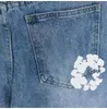 Мужские роскошные джинсовые шорты Дизайнерские мужские шорты Джинсы Шорты с цветочным принтом Тонкие мужские голубые джинсовые шорты Гирлянда Светлые джинсы