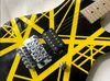 Eddie Edward Van Halen 5150 Guitare électrique noire à rayures jaunes, poupée banane, pont trémolo Floyd Rose, écrou de verrouillage, barre Whammy